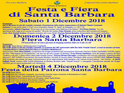 Festa di Santa Barbara, programma